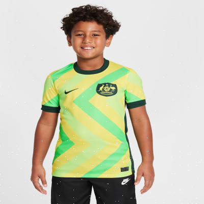 Recycled MaterialsAustralia 2025/26 Stadium HomeOlder Kids' Nike Dri-FIT Football Replica Shirt