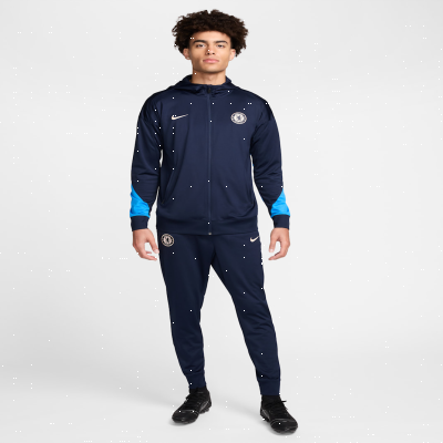 Recycled MaterialsChelsea F.C. StrikeMen's Nike Dri-FIT Football Hooded Knit Tracksuit